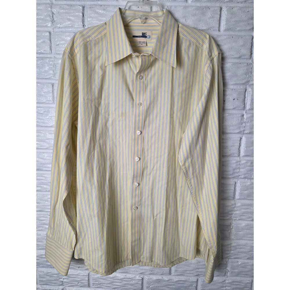 BKE Buckle Men's size XL shirt Long sleeve Button up Yellow Contour Fit Stripes